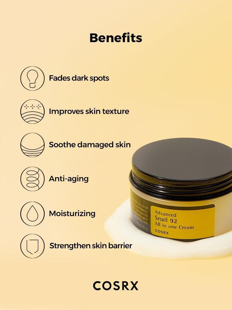 COSRX Advanced Snail 92 All In One Cream 100ml – Repair & Hydrating Moisturizer (Korea)