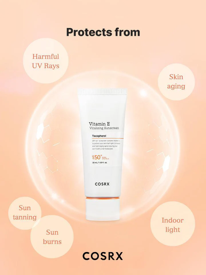 COSRX Vitamin E Vitalizing Sunscreen SPF50+ PA+++ – Broad Spectrum UV Protection (50ml)